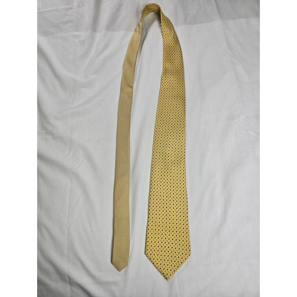 Tommy Hilfiger Tie Mens Yellow Blue Micro Dot 100% Silk Printed‎ Italy Made USA